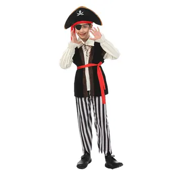 O Capitão Pirata Caveira Traje De Criança Menino Meninas Halloween Buccaneer Cosplay Roupa Legal Chapéu Com O Terno De