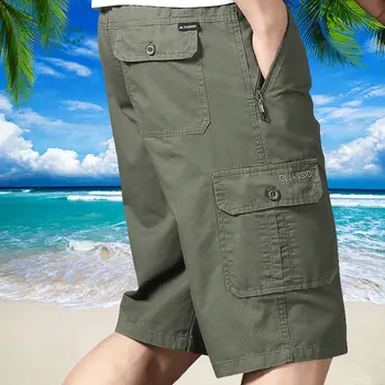 O verão masculino de Cintura Elástica de Algodão Carga Shorts Masculino Exterior, Praia de Casa Casual Wear