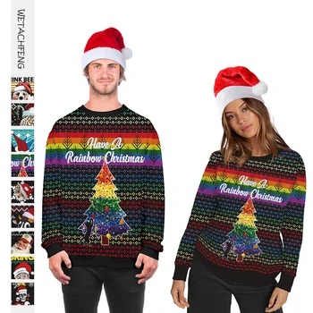 Os homens de Natal Feio Blusas 2023 Casais Impressos em 3D Feio Natal Camisolas Ter Um arco-íris Árvore de Natal 
