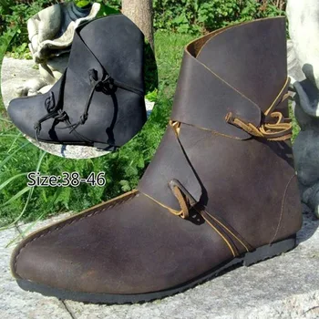 Os homens Medievais de PU de Couro de Sapato Idade Média Ankle Boots Vitoriana Renascimento de Inicialização Sapatos