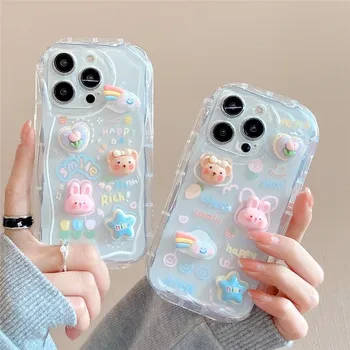 Ottwn coreano 3D Desenhos animados Urso Estrela de Silicone Claro Soft Phone Case Para iPhone 11 12 13 14 Pro Max X S XR 7 8 Mais Bonito SE Cobrir