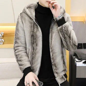 Outono e Inverno Homens Faux Fur Casaco coreano Moda Slim Roupas Fofas Casaco Casual Masculino Superior Jaqueta Térmica 2023 F51