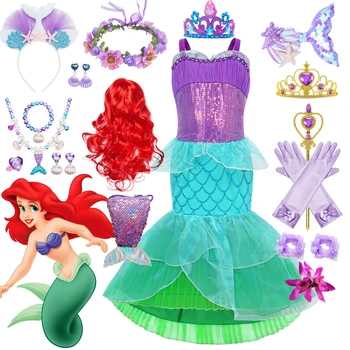 Princesa Sereia Ariel Vestido de Cosplay Charme da mascote para Crianças Menina de Luxo Aniversário de Vestido de Festa de Halloween Presente de Casamento a Roupa