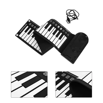 Rolo de Piano de Mão Laminados Eletrônico 49 Chaves Dobráveis Instrumento Musical Silicone Teclado para Iniciante Portátil