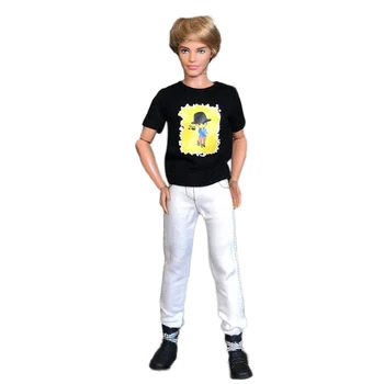 Roupas moda Casual Para Ken Bonecas T-Shirt Preto & Branco Calças compridas Roupas Para a Barbie Namorado Ken Doll Accesssories Brinquedos