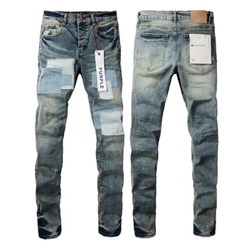 Roxo Marca de calças de Brim Americano High Street Patch Usado Patch 9015 2024 Nova Tendência de Moda de Alta qualidade Jeans