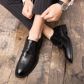 Sapatos de Couro preto dos Homens de Negócios Formal Desgaste Ocasional Juventude Britânica Aumento da Altura do Terno dos Homens Noivo Sapatos de Casamento