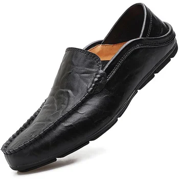 Shose Homens Casual Shoes Moda Respirável De Couro Confortáveis, Televisão De Feijão Preguiçoso Grande Deslizamento Na Condução Sapatos Tenis Masculino Adulto