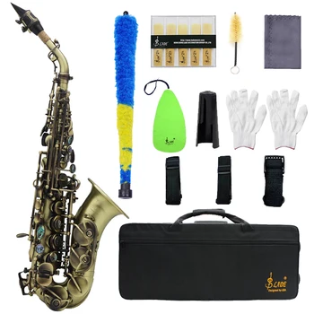 SLADE Saxofone Soprano Bronze Retrô Ciano Bb B Flat Saxofone Saxfone de Sopro Instrumento Musical Com o Sax Peças e Acessórios