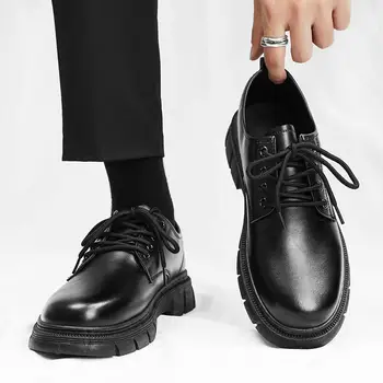 Terno dos Homens Sapatos Queda De 2023 Novo Casuais Sapatos de Couro dos Homens de Meninos Fundo Macio de Inverno dos Homens de Preto Placa de Sapatas dos Homens