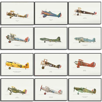 Vintage Aquarela Avião Coleção de Poster Modelo de Aeronave Imprime Parede Picrtures de Lona da Pintura a Casa do Menino de Decoração de Quarto de Presente
